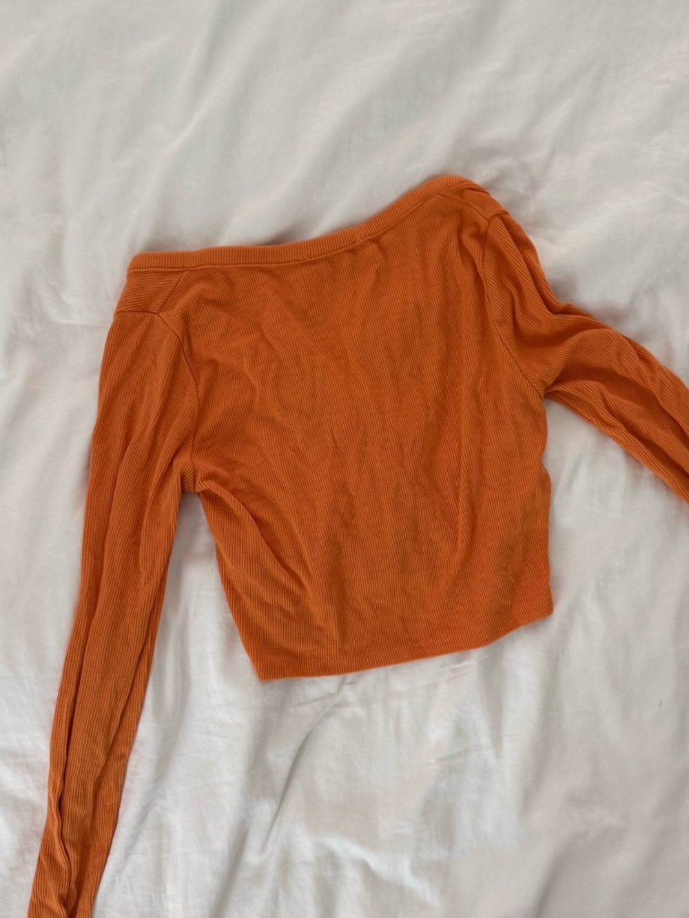 Orange Ribbed Button-Front Crop Top - Picture 3 of 4